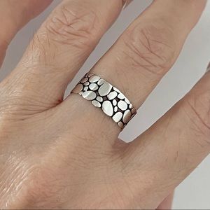 Sterling Silver Thin Eternity Cobble Stone Band, Rock Rings, Wedding Bands